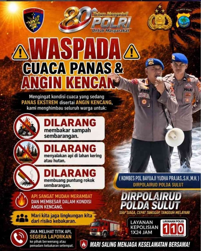 Dirpolairud Polda Sulut Imbau Waspada Cuaca Panas